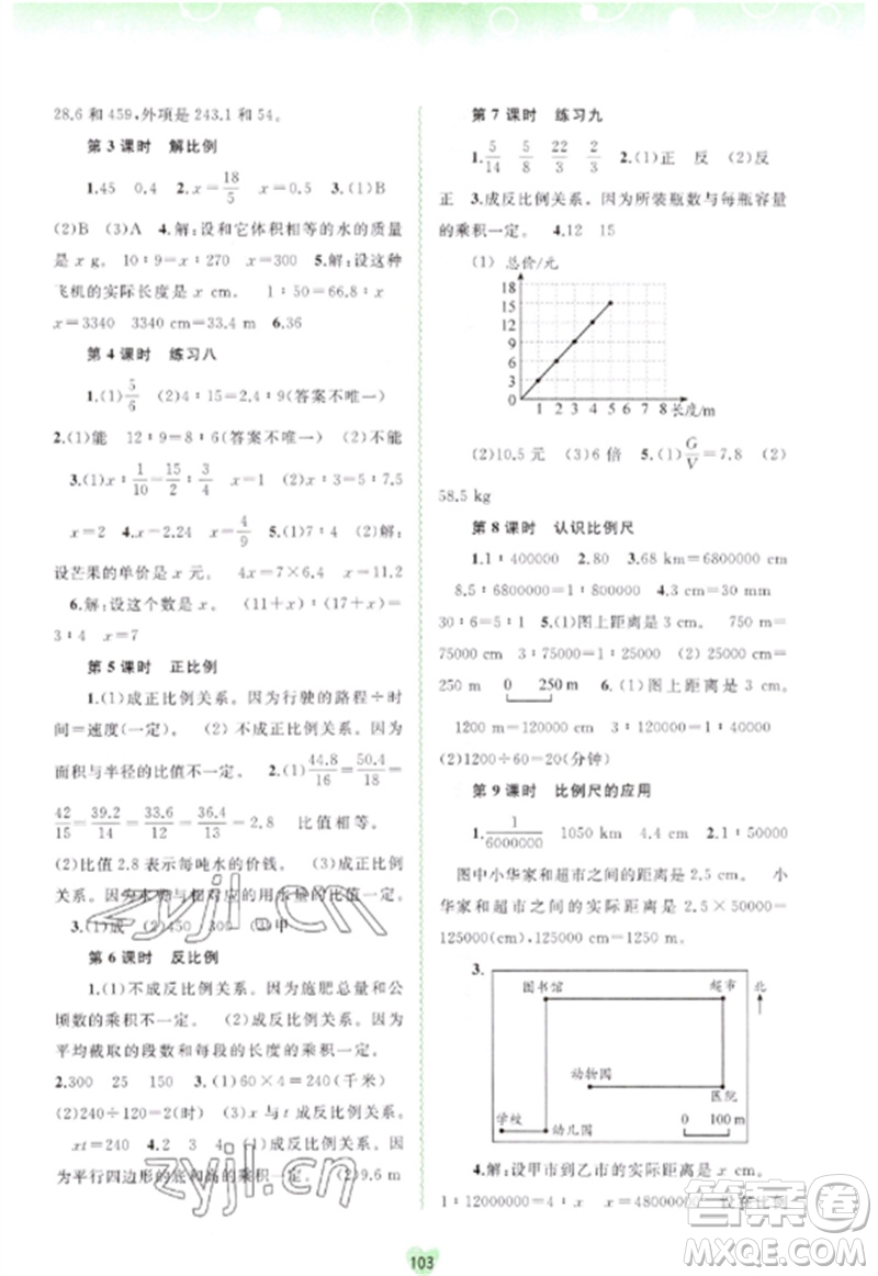 廣西師范大學(xué)出版社2023新課程學(xué)習(xí)與測評同步學(xué)習(xí)六年級數(shù)學(xué)下冊人教版參考答案