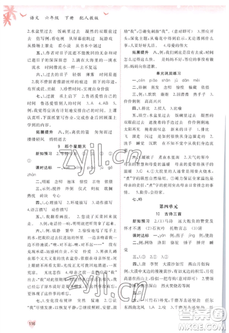 廣西師范大學(xué)出版社2023新課程學(xué)習(xí)與測(cè)評(píng)同步學(xué)習(xí)六年級(jí)語(yǔ)文下冊(cè)人教版參考答案