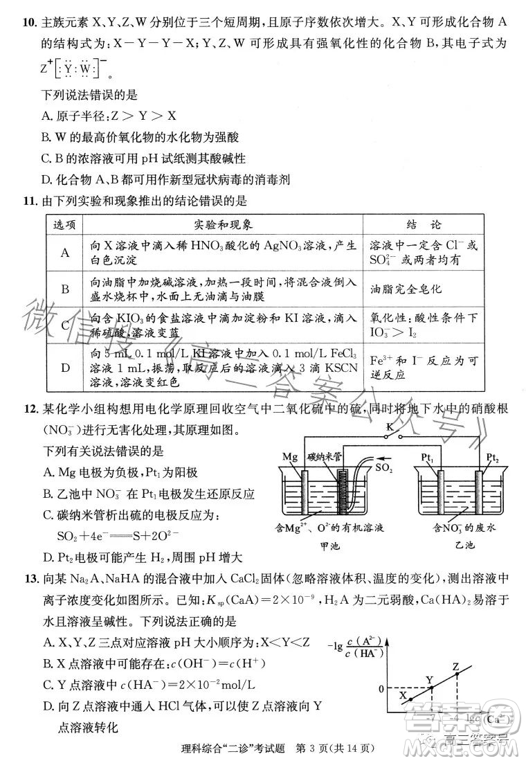 成都市2020級高中畢業(yè)班第二次診斷性檢測理科綜合試卷答案