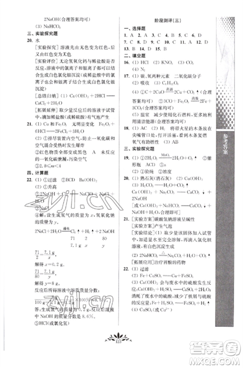 南京師范大學(xué)出版社2023新課程自主學(xué)習(xí)與測(cè)評(píng)九年級(jí)化學(xué)下冊(cè)人教版參考答案