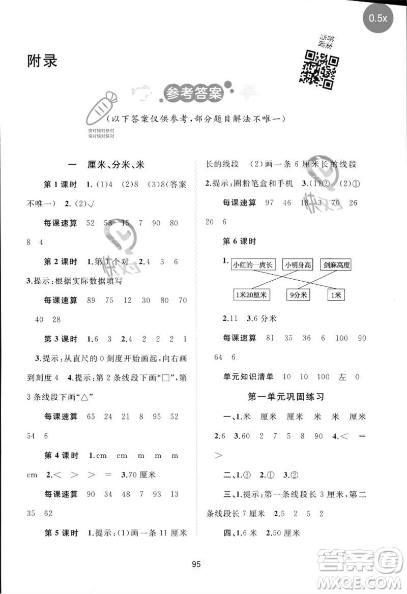 廣西師范大學(xué)出版社2023新課程學(xué)習(xí)與測(cè)評(píng)同步學(xué)習(xí)二年級(jí)數(shù)學(xué)下冊(cè)冀教版參考答案