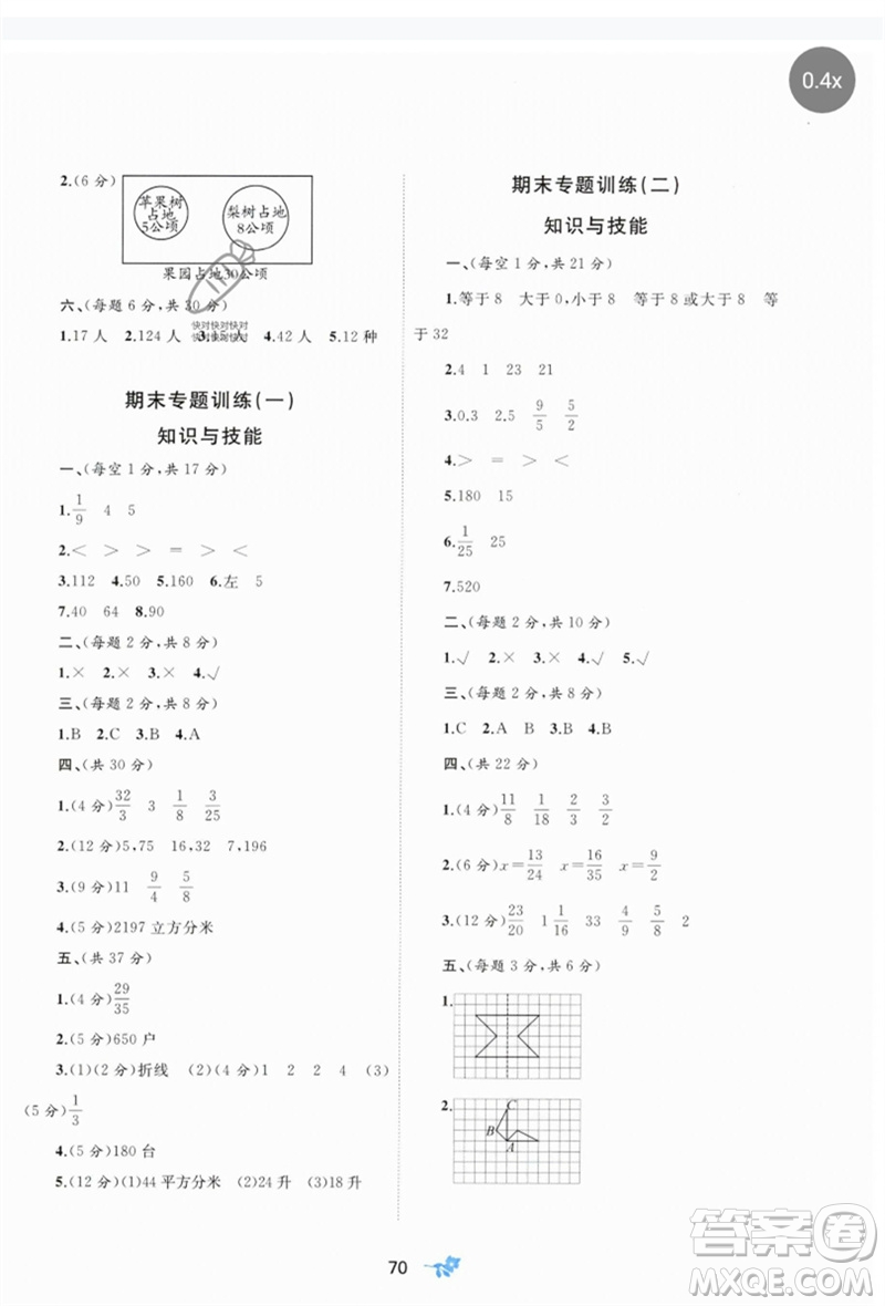 廣西師范大學(xué)出版社2023新課程學(xué)習(xí)與測評單元雙測五年級數(shù)學(xué)下冊冀教版C版參考答案