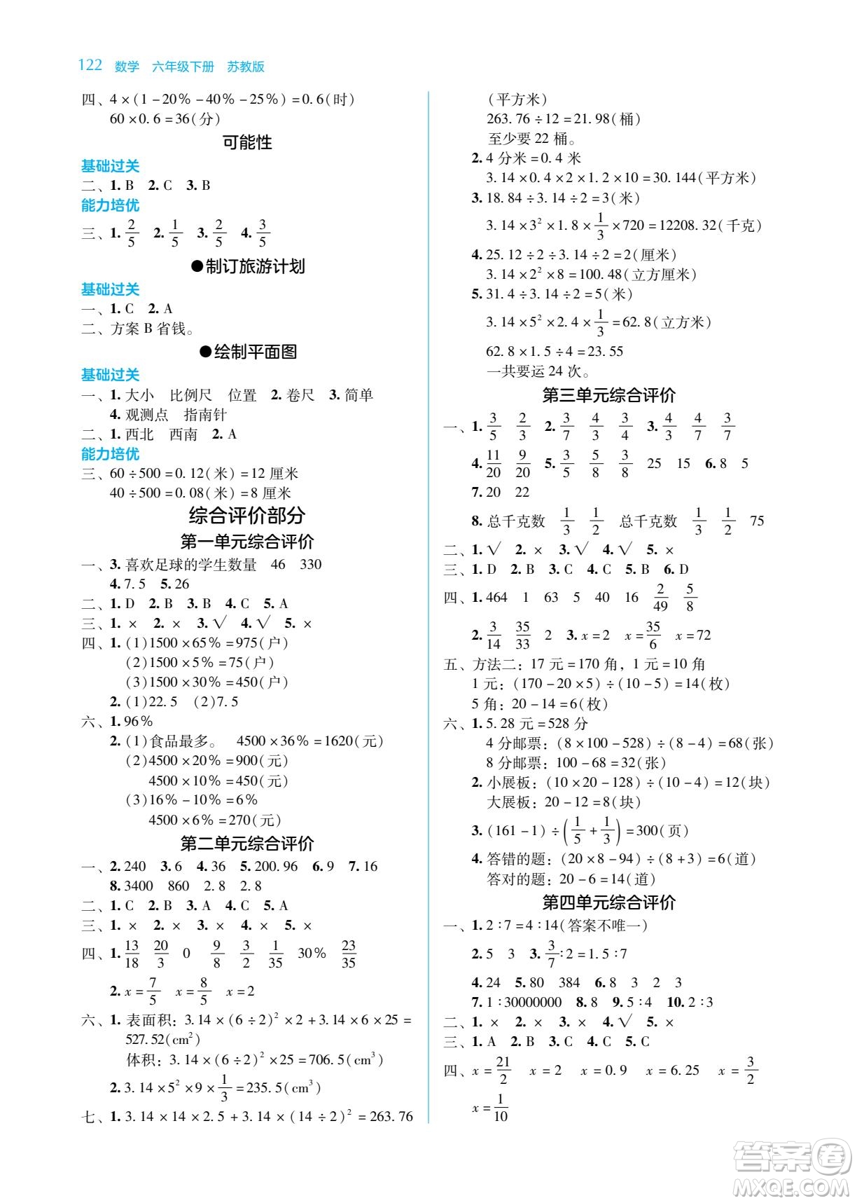 湖南教育出版社2023學(xué)法大視野六年級下冊數(shù)學(xué)蘇教版參考答案