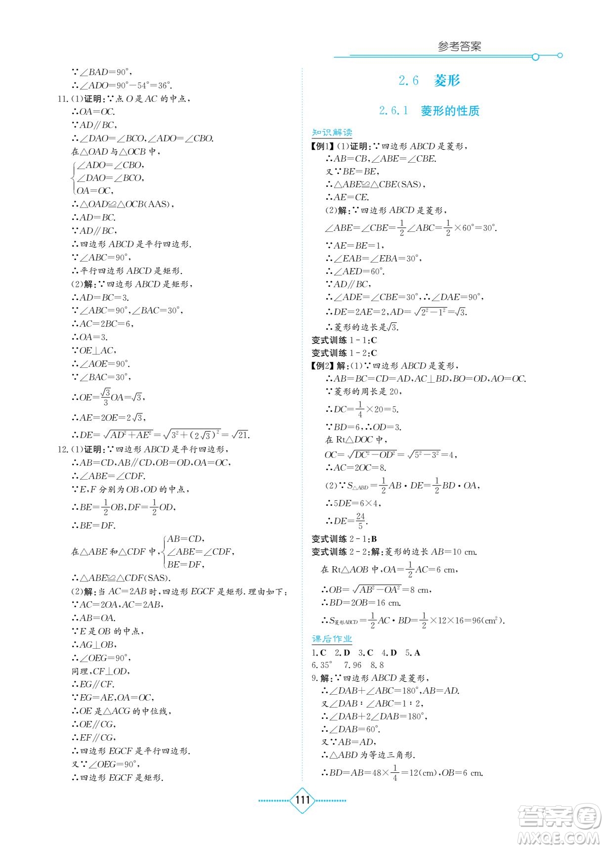 湖南教育出版社2023學(xué)法大視野八年級(jí)下冊(cè)數(shù)學(xué)湘教版參考答案