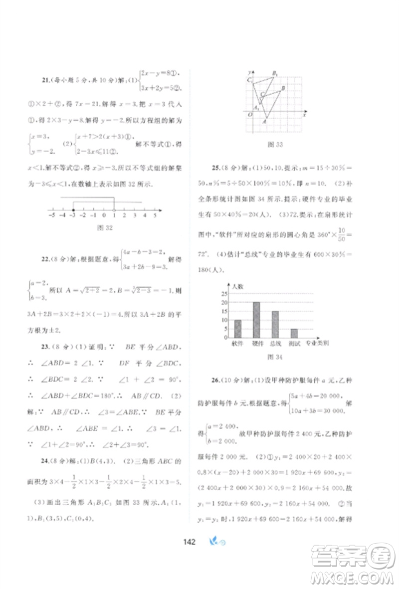 廣西師范大學出版社2023新課程學習與測評單元雙測七年級數(shù)學下冊人教版A版參考答案