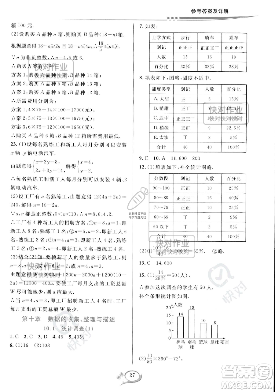 華東師范大學(xué)出版社2023全優(yōu)方案夯實(shí)與提高七年級下冊數(shù)學(xué)人教版A版參考答案