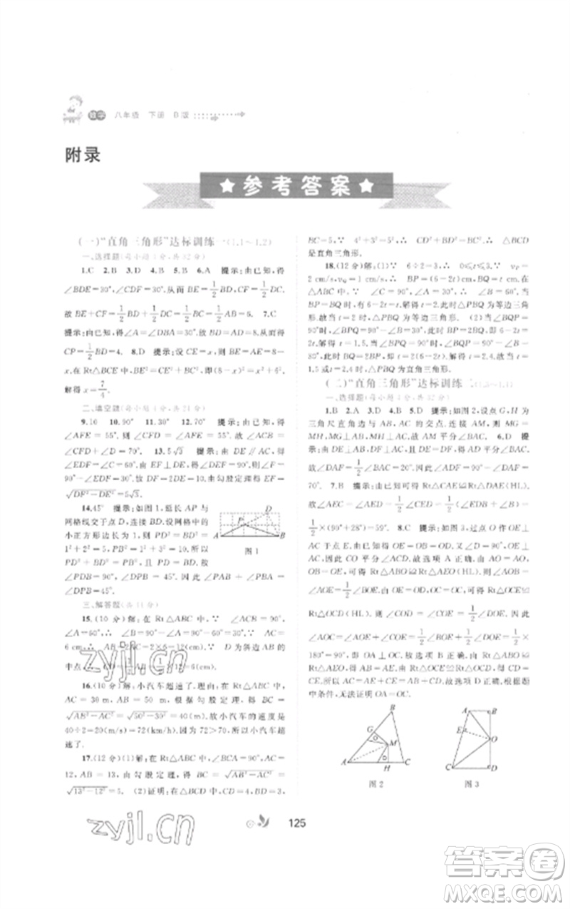 廣西師范大學(xué)出版社2023新課程學(xué)習(xí)與測評單元雙測八年級數(shù)學(xué)下冊湘教版B版參考答案