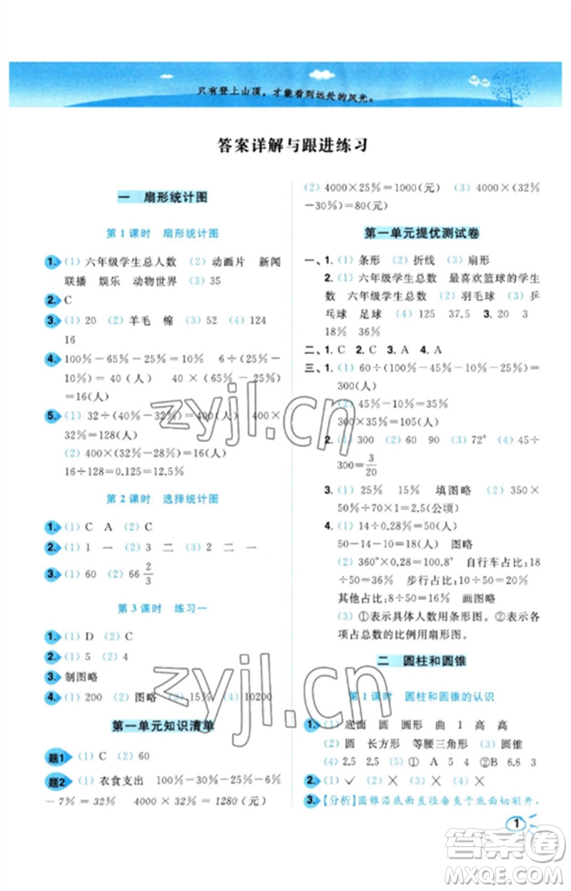 東南大學(xué)出版社2023小題狂做培優(yōu)作業(yè)本六年級數(shù)學(xué)下冊蘇教版參考答案