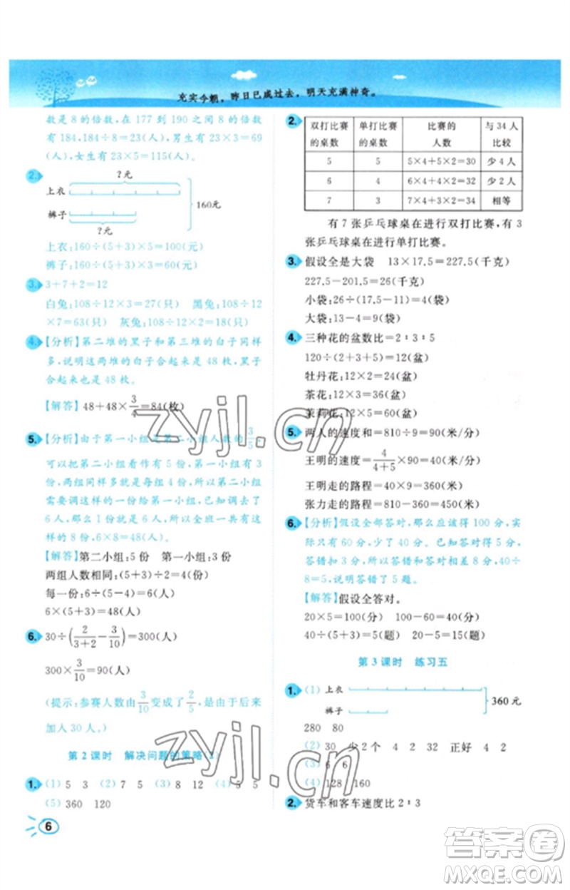 東南大學(xué)出版社2023小題狂做培優(yōu)作業(yè)本六年級數(shù)學(xué)下冊蘇教版參考答案