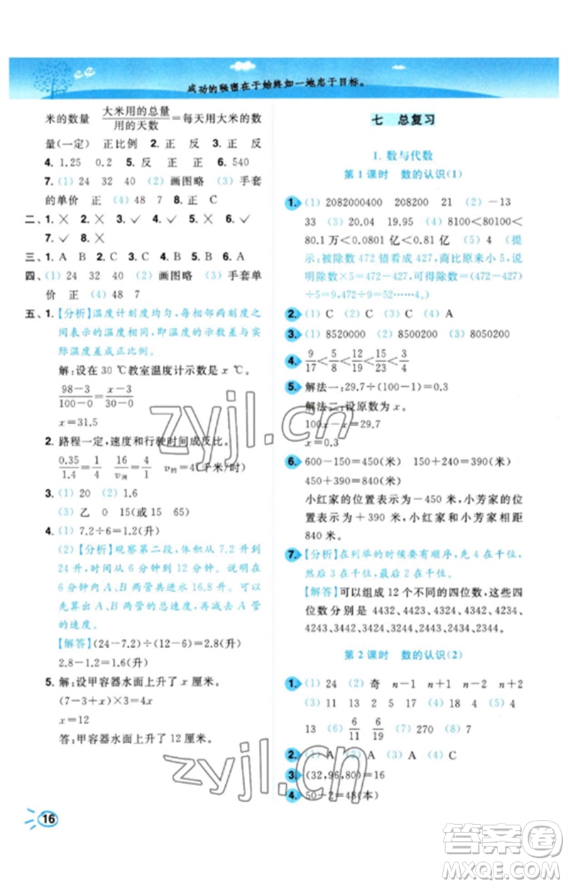 東南大學(xué)出版社2023小題狂做培優(yōu)作業(yè)本六年級數(shù)學(xué)下冊蘇教版參考答案