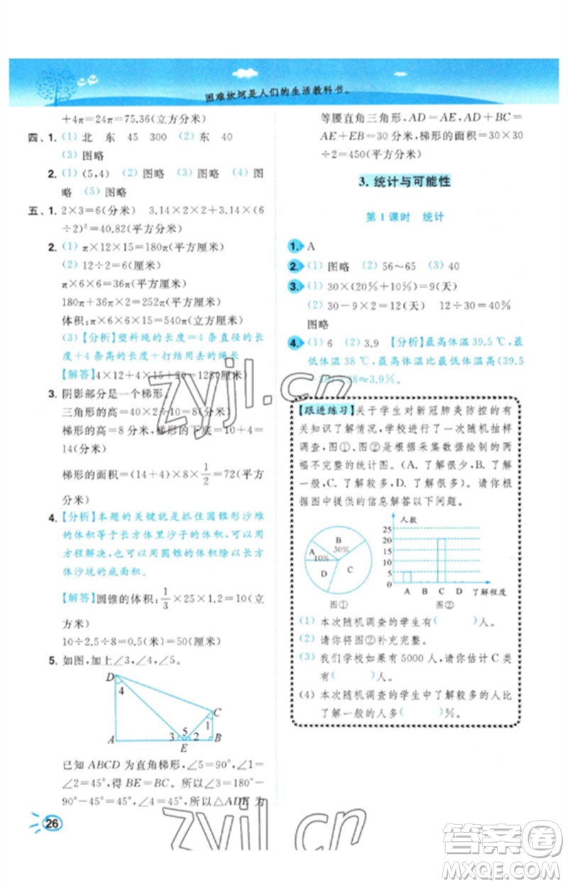 東南大學(xué)出版社2023小題狂做培優(yōu)作業(yè)本六年級數(shù)學(xué)下冊蘇教版參考答案