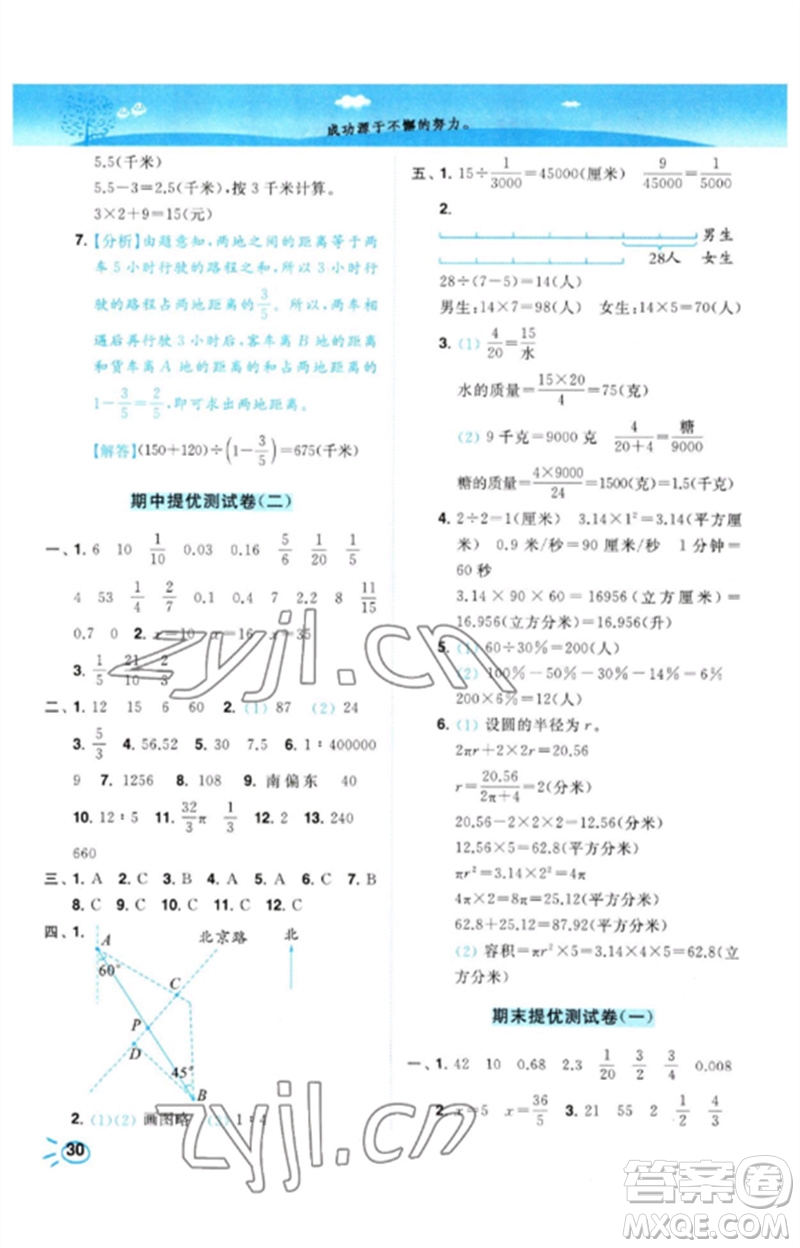 東南大學(xué)出版社2023小題狂做培優(yōu)作業(yè)本六年級數(shù)學(xué)下冊蘇教版參考答案