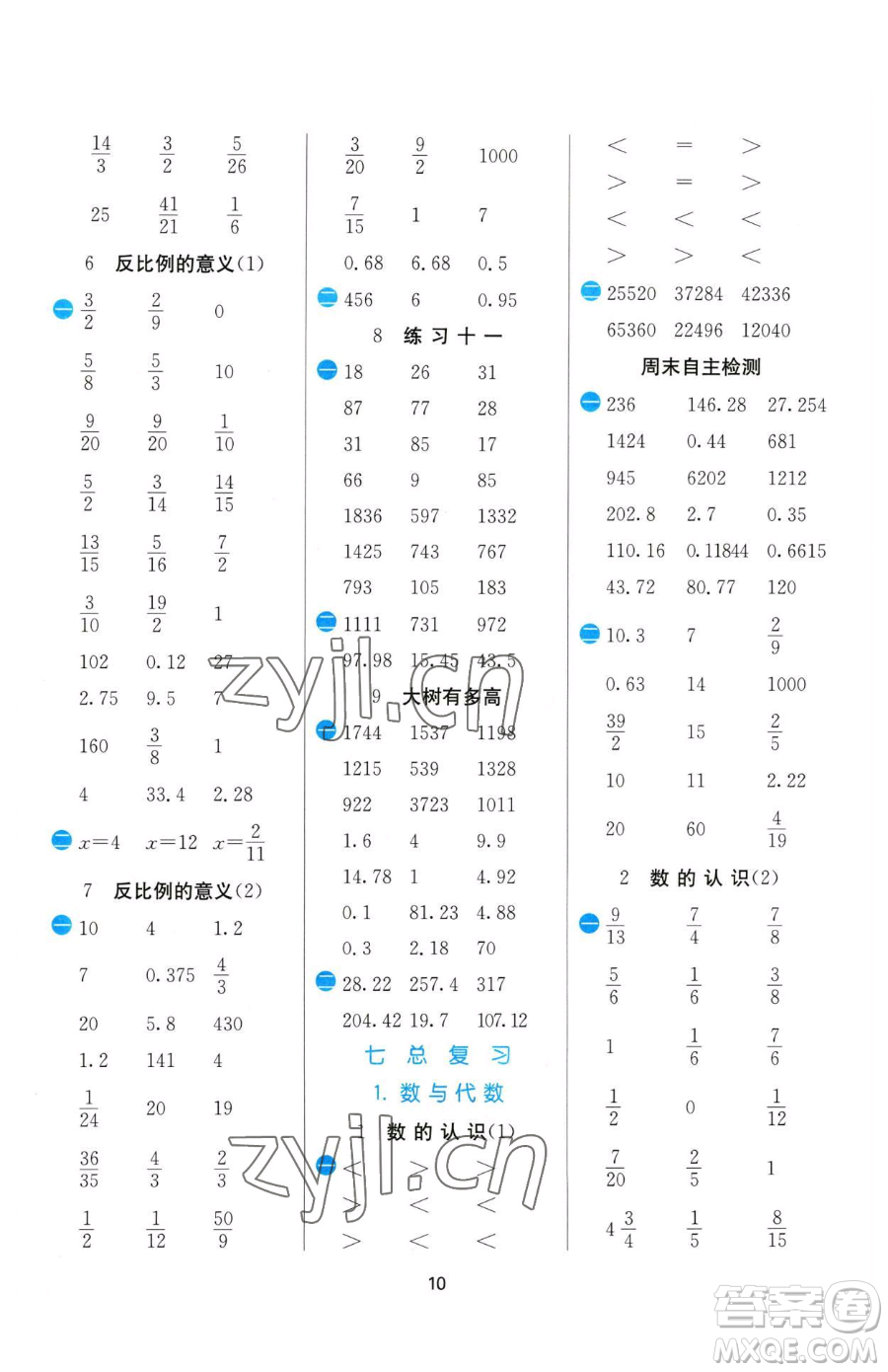 江蘇人民出版社2023小學(xué)數(shù)學(xué)計算高手六年級下冊數(shù)學(xué)蘇教版參考答案