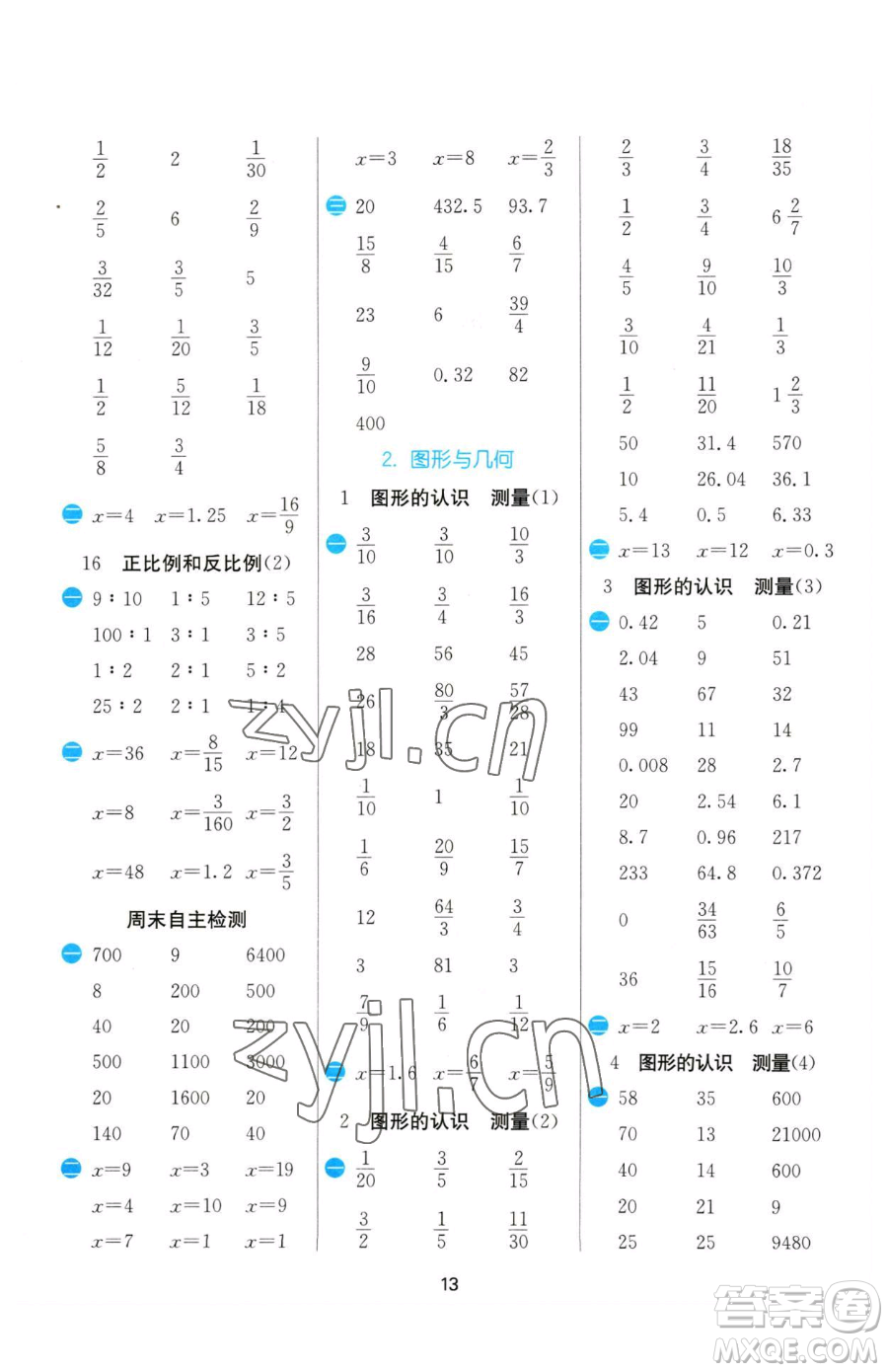 江蘇人民出版社2023小學(xué)數(shù)學(xué)計算高手六年級下冊數(shù)學(xué)蘇教版參考答案