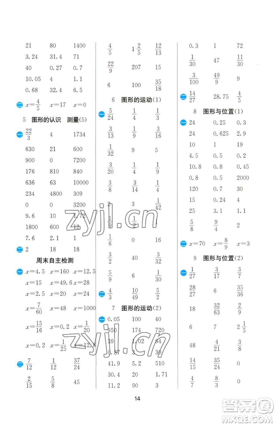 江蘇人民出版社2023小學(xué)數(shù)學(xué)計算高手六年級下冊數(shù)學(xué)蘇教版參考答案