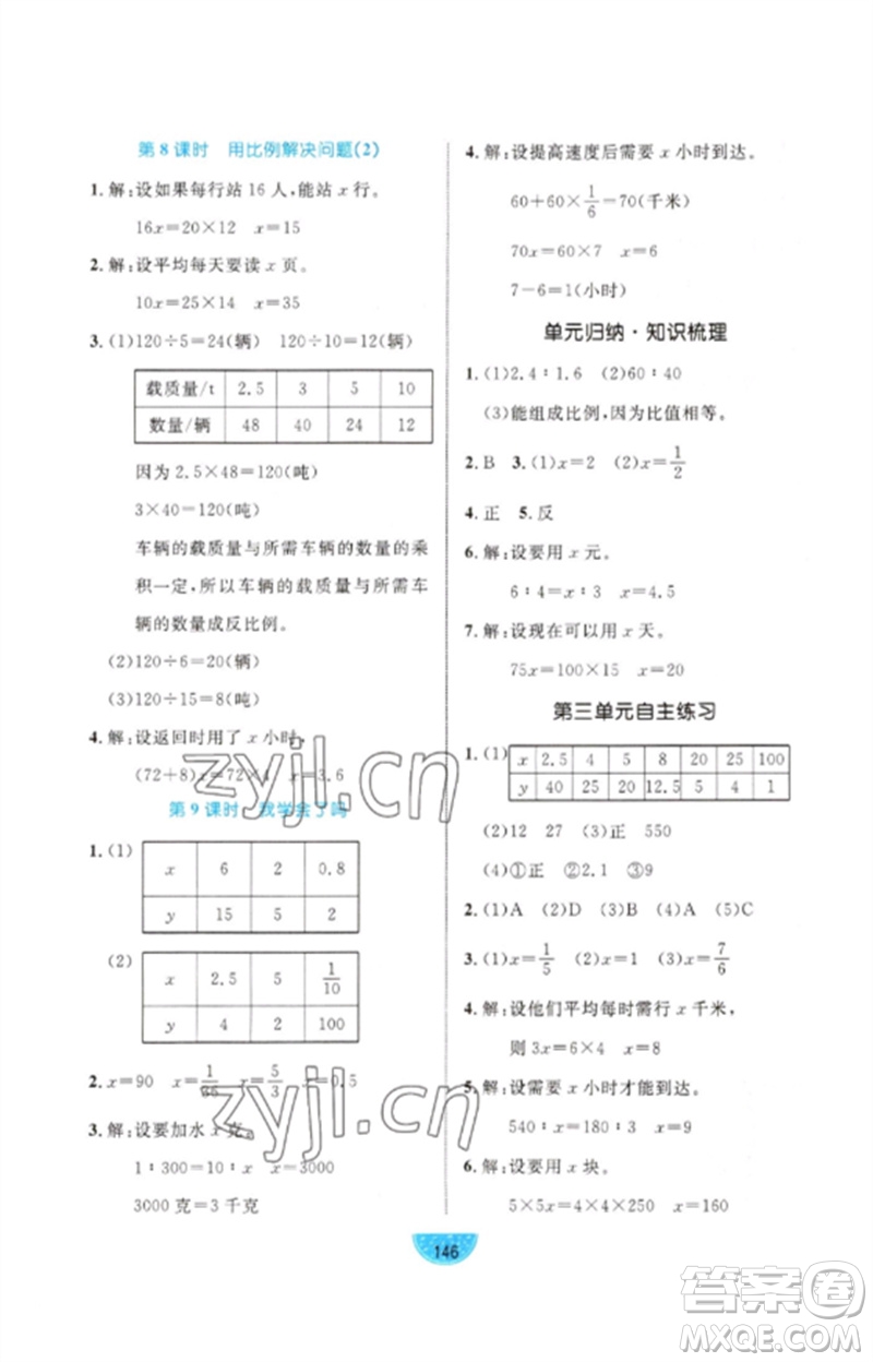 沈陽出版社2023黃岡名師天天練六年級數(shù)學(xué)下冊青島版參考答案