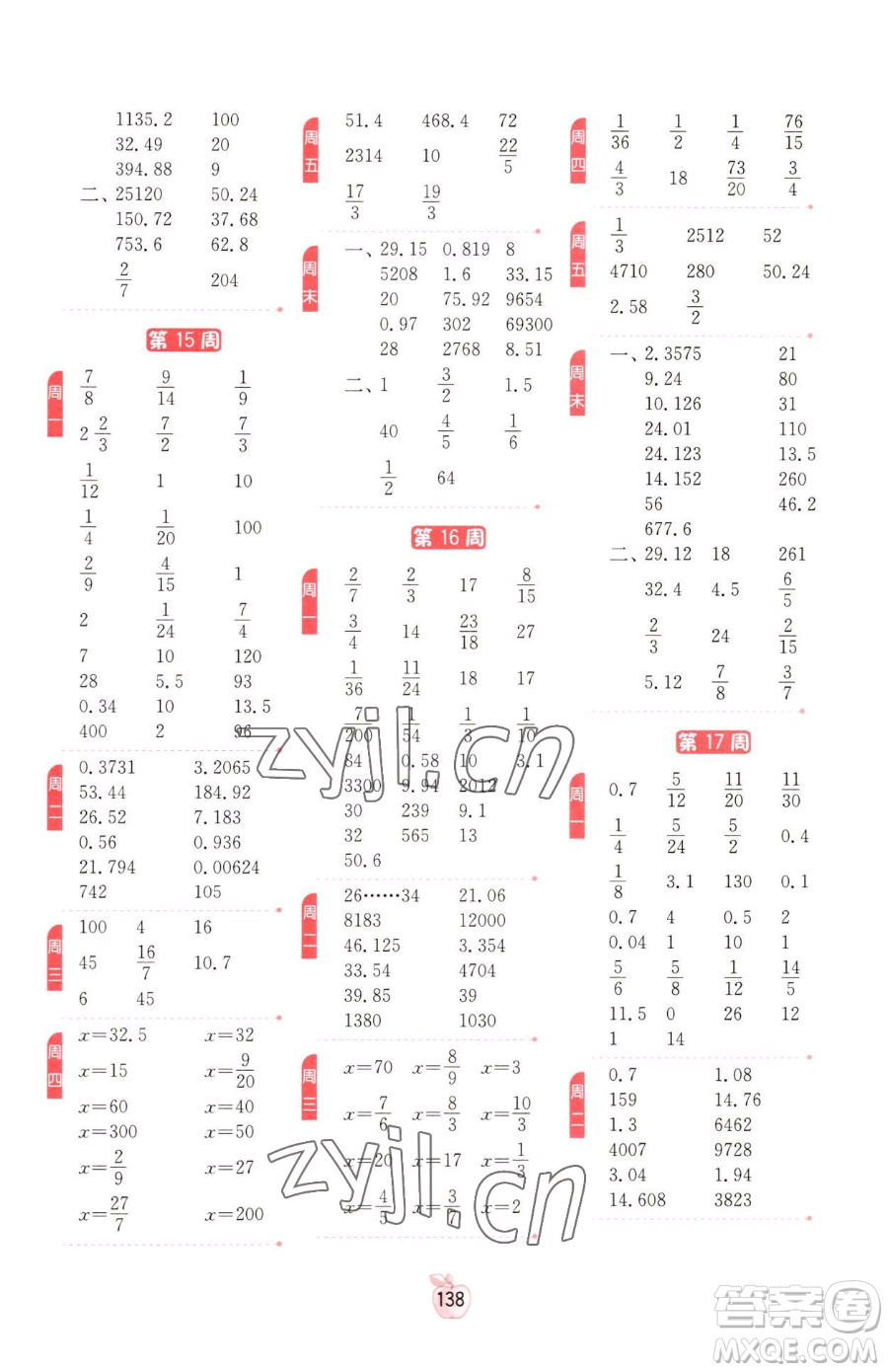 江蘇人民出版社2023小學(xué)數(shù)學(xué)計(jì)算高手六年級(jí)下冊(cè)數(shù)學(xué)RMJY人教版參考答案