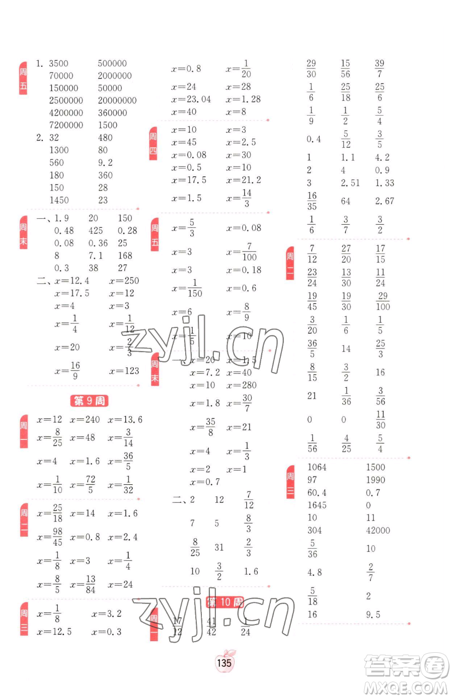 江蘇人民出版社2023小學(xué)數(shù)學(xué)計(jì)算高手六年級(jí)下冊(cè)數(shù)學(xué)RMJY人教版參考答案