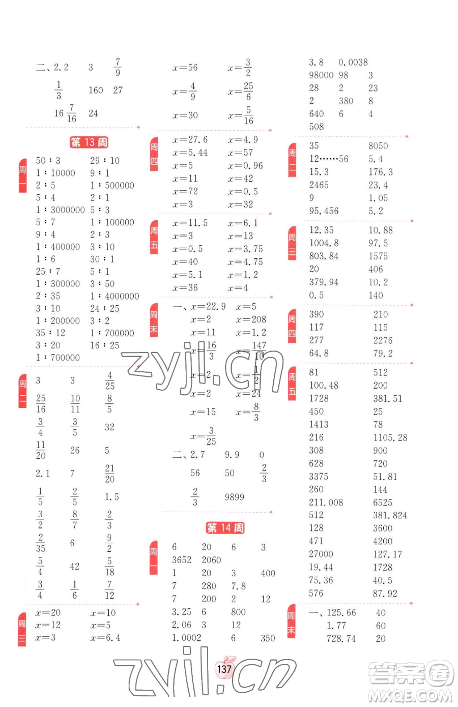 江蘇人民出版社2023小學(xué)數(shù)學(xué)計(jì)算高手六年級(jí)下冊(cè)數(shù)學(xué)RMJY人教版參考答案