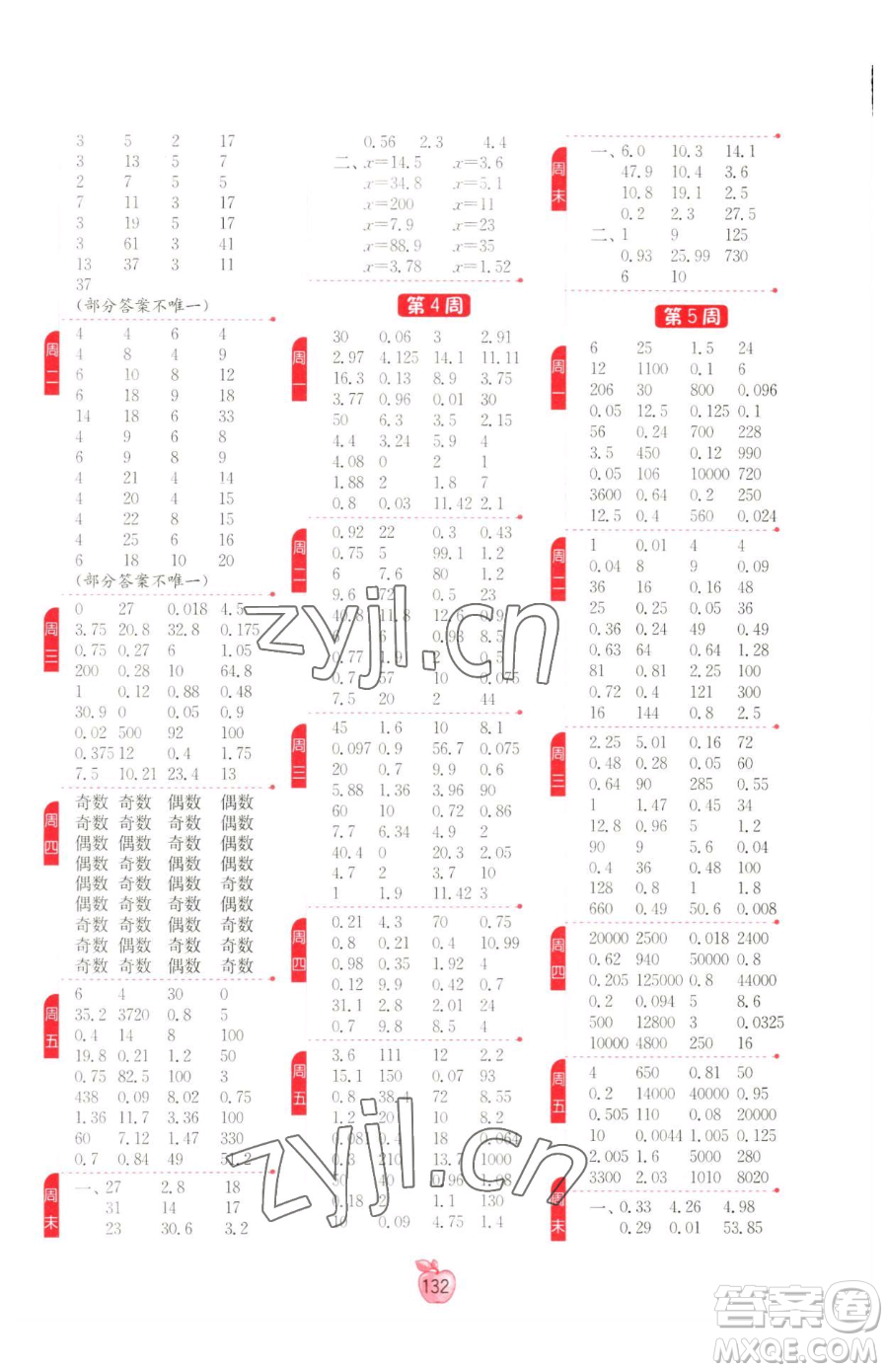 江蘇人民出版社2023小學數(shù)學計算高手五年級下冊數(shù)學RMJY人教版參考答案