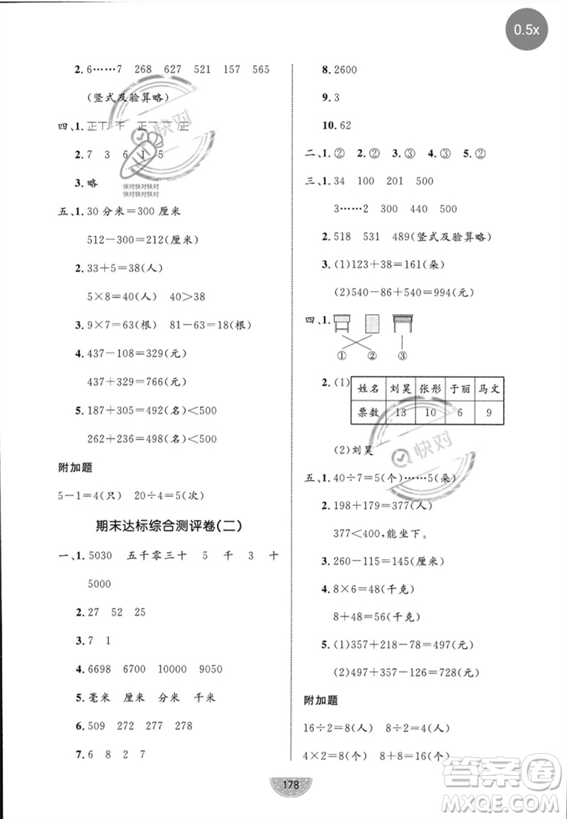 沈陽出版社2023黃岡名師天天練二年級數(shù)學(xué)下冊青島版參考答案