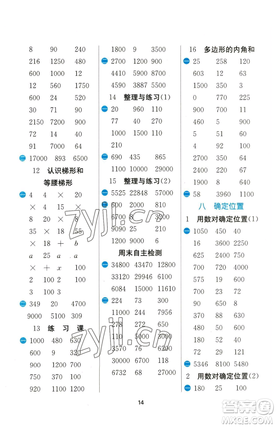 江蘇人民出版社2023小學(xué)數(shù)學(xué)計(jì)算高手四年級下冊數(shù)學(xué)JSJY蘇教版參考答案