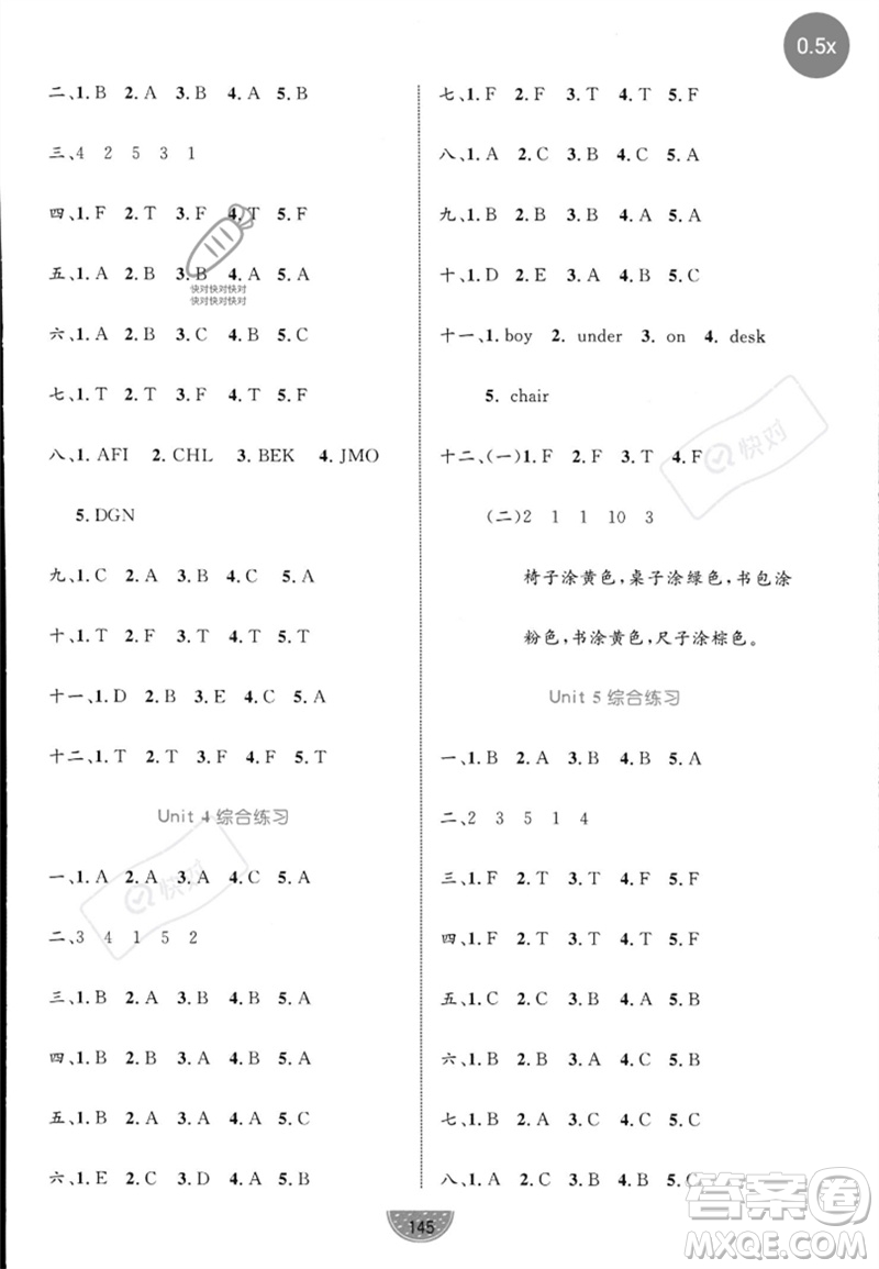 沈陽出版社2023黃岡名師天天練三年級英語下冊人教PEP版參考答案