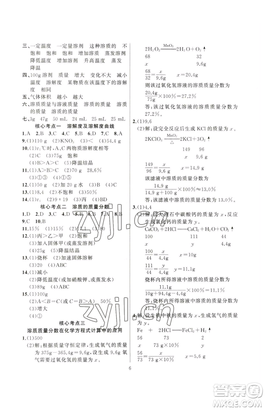 延邊大學(xué)出版社2023高手點題九年級下冊化學(xué)人教版參考答案