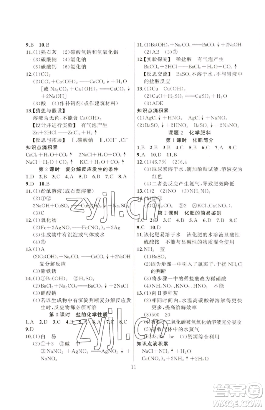 延邊大學(xué)出版社2023高手點題九年級下冊化學(xué)人教版參考答案