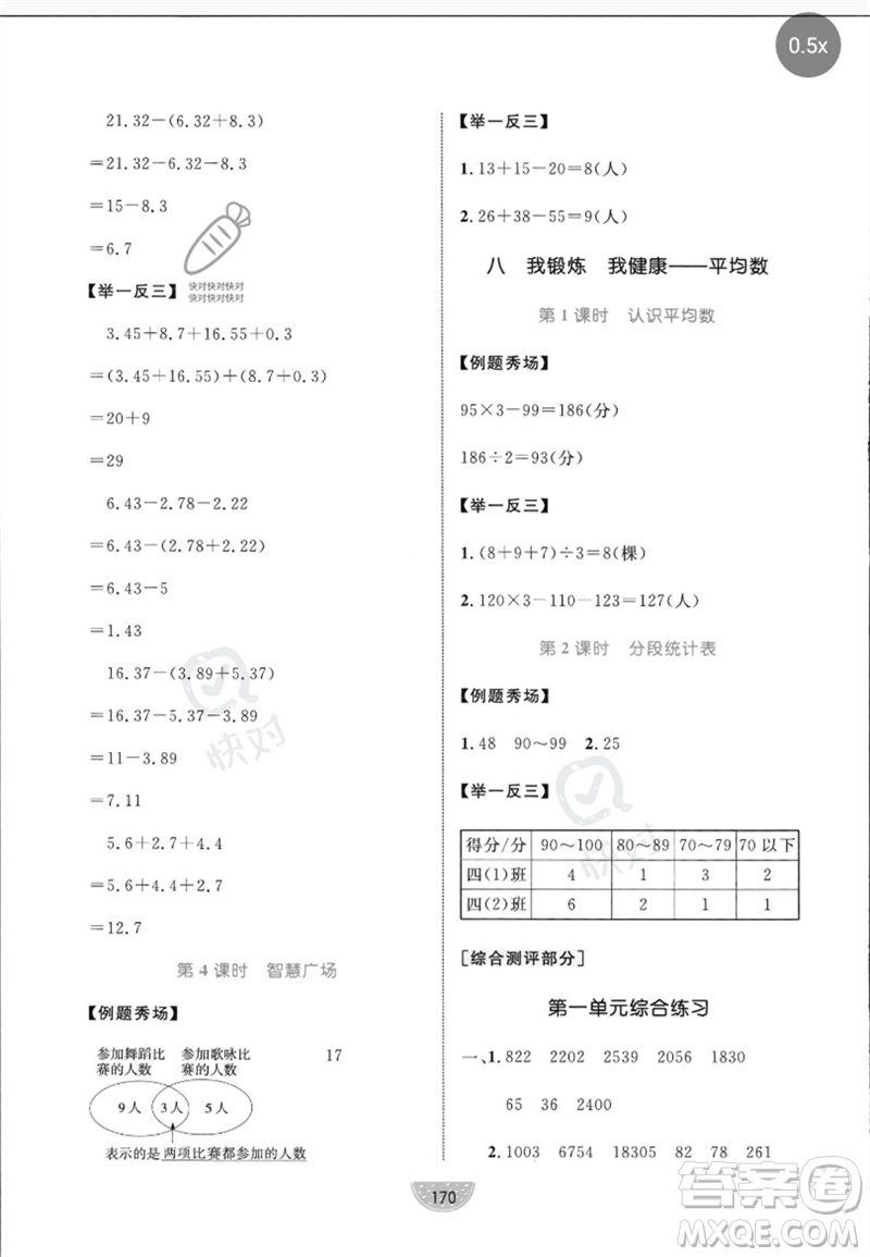 沈陽出版社2023黃岡名師天天練四年級數(shù)學(xué)下冊青島版參考答案