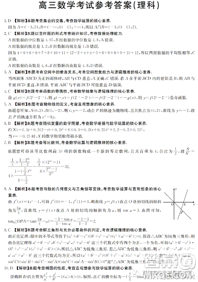 2023江西高三3月大聯(lián)考理科數(shù)學(xué)試題答案