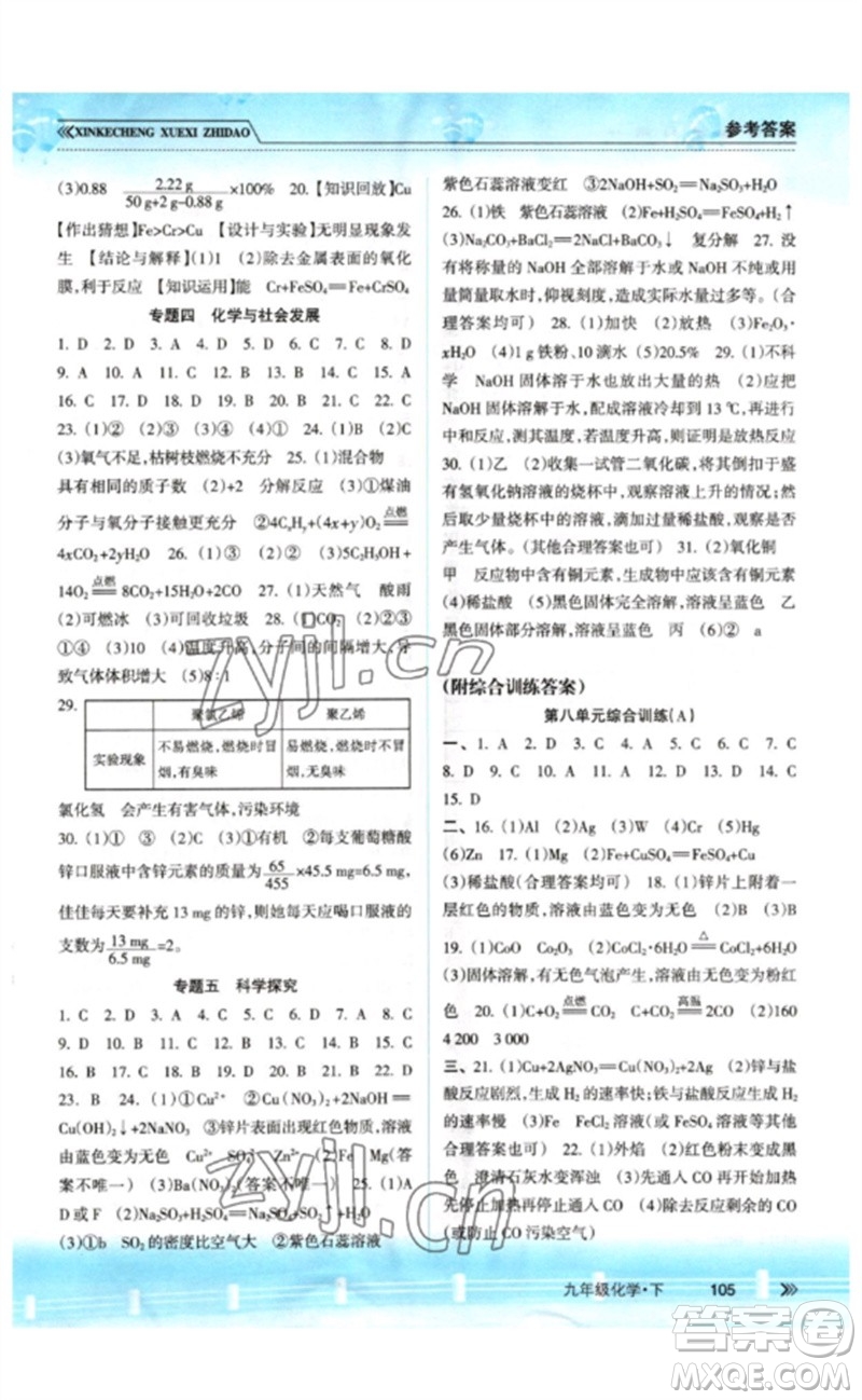 南方出版社2023新課程學(xué)習(xí)指導(dǎo)九年級化學(xué)下冊人教版參考答案