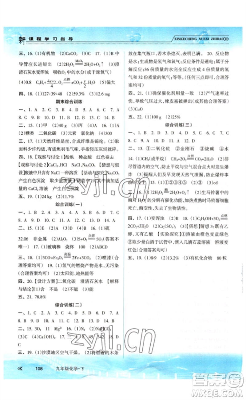 南方出版社2023新課程學(xué)習(xí)指導(dǎo)九年級化學(xué)下冊人教版參考答案