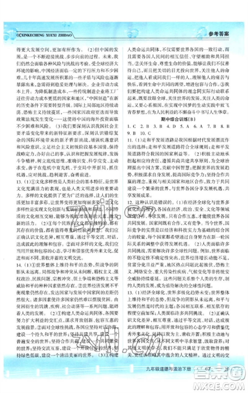 南方出版社2023新課程學(xué)習(xí)指導(dǎo)九年級道德與法治下冊人教版參考答案