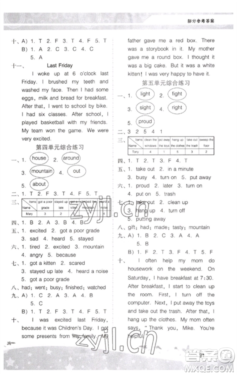 廣西師范大學(xué)出版社2023新課程學(xué)習(xí)輔導(dǎo)六年級(jí)英語(yǔ)下冊(cè)粵人版中山專版參考答案