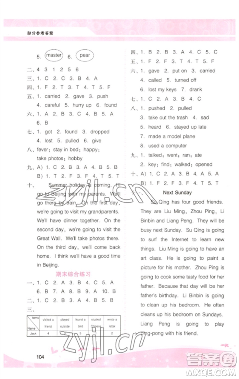 廣西師范大學(xué)出版社2023新課程學(xué)習(xí)輔導(dǎo)六年級(jí)英語下冊(cè)粵人版參考答案