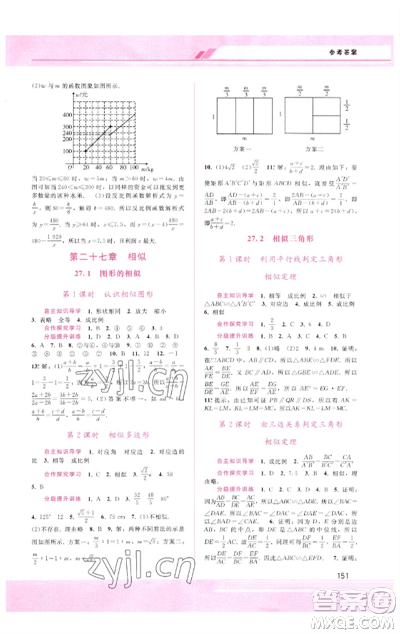 廣西師范大學(xué)出版社2023新課程學(xué)習(xí)輔導(dǎo)九年級數(shù)學(xué)下冊人教版參考答案