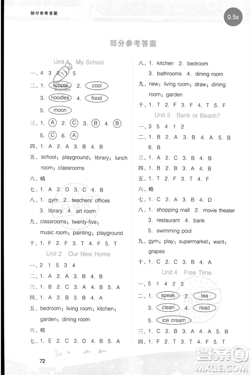 廣西師范大學(xué)出版社2023新課程學(xué)習(xí)輔導(dǎo)四年級(jí)英語(yǔ)下冊(cè)粵人版參考答案