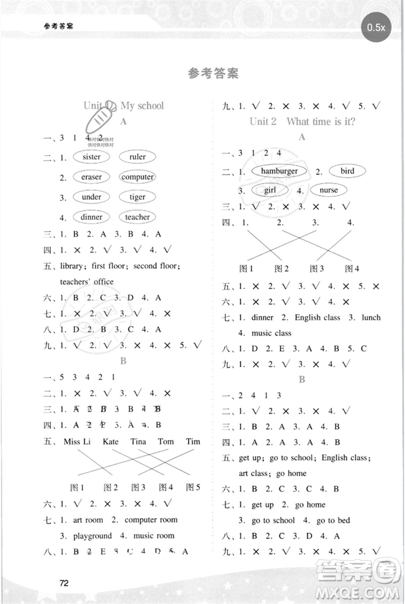 廣西師范大學(xué)出版社2023新課程學(xué)習(xí)輔導(dǎo)四年級英語下冊人教PEP版參考答案