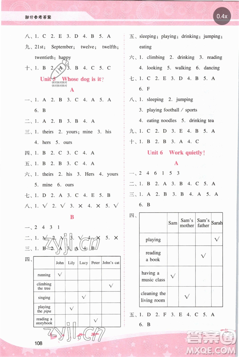 廣西師范大學(xué)出版社2023新課程學(xué)習(xí)輔導(dǎo)五年級(jí)英語(yǔ)下冊(cè)人教PEP版參考答案