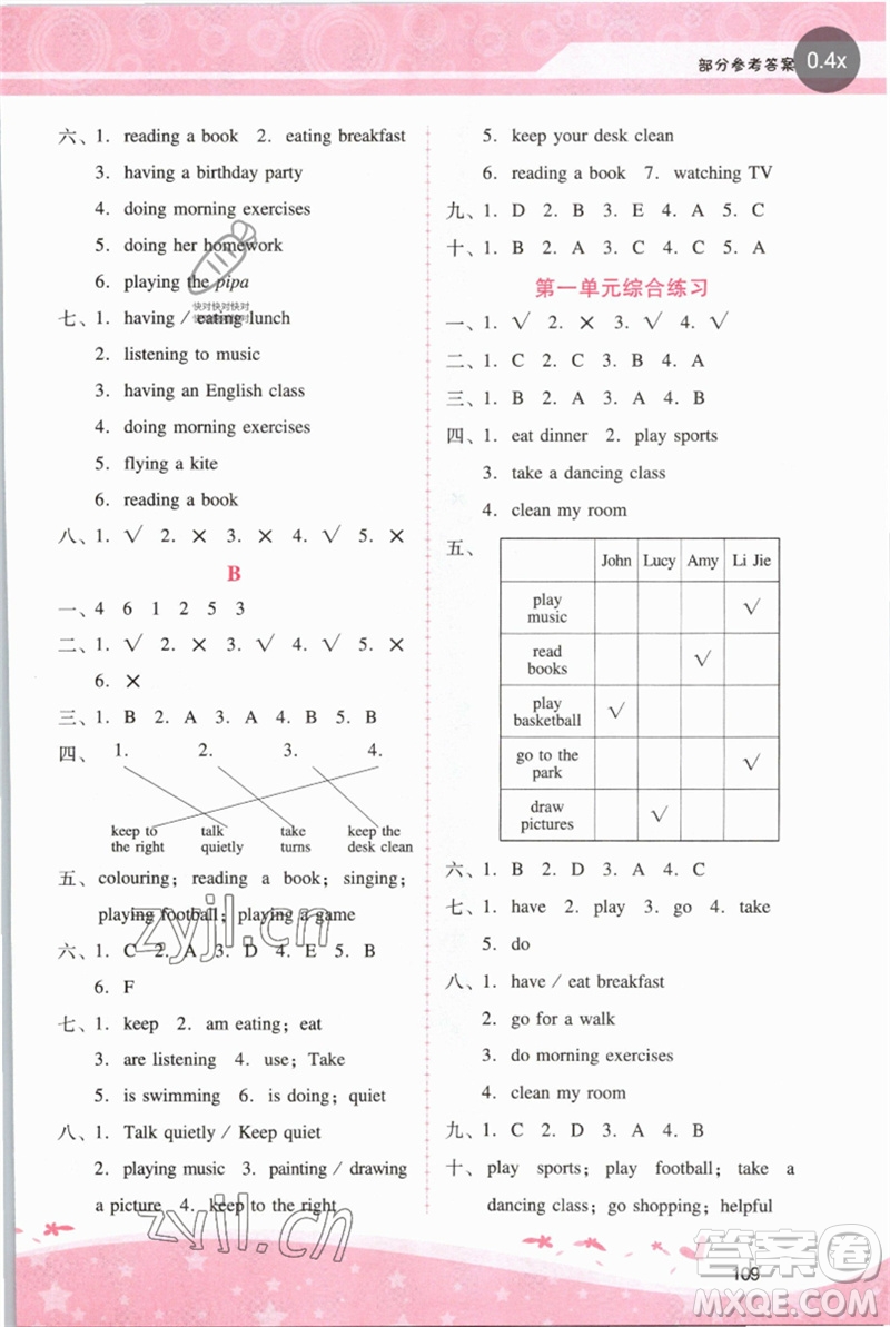 廣西師范大學(xué)出版社2023新課程學(xué)習(xí)輔導(dǎo)五年級(jí)英語(yǔ)下冊(cè)人教PEP版參考答案