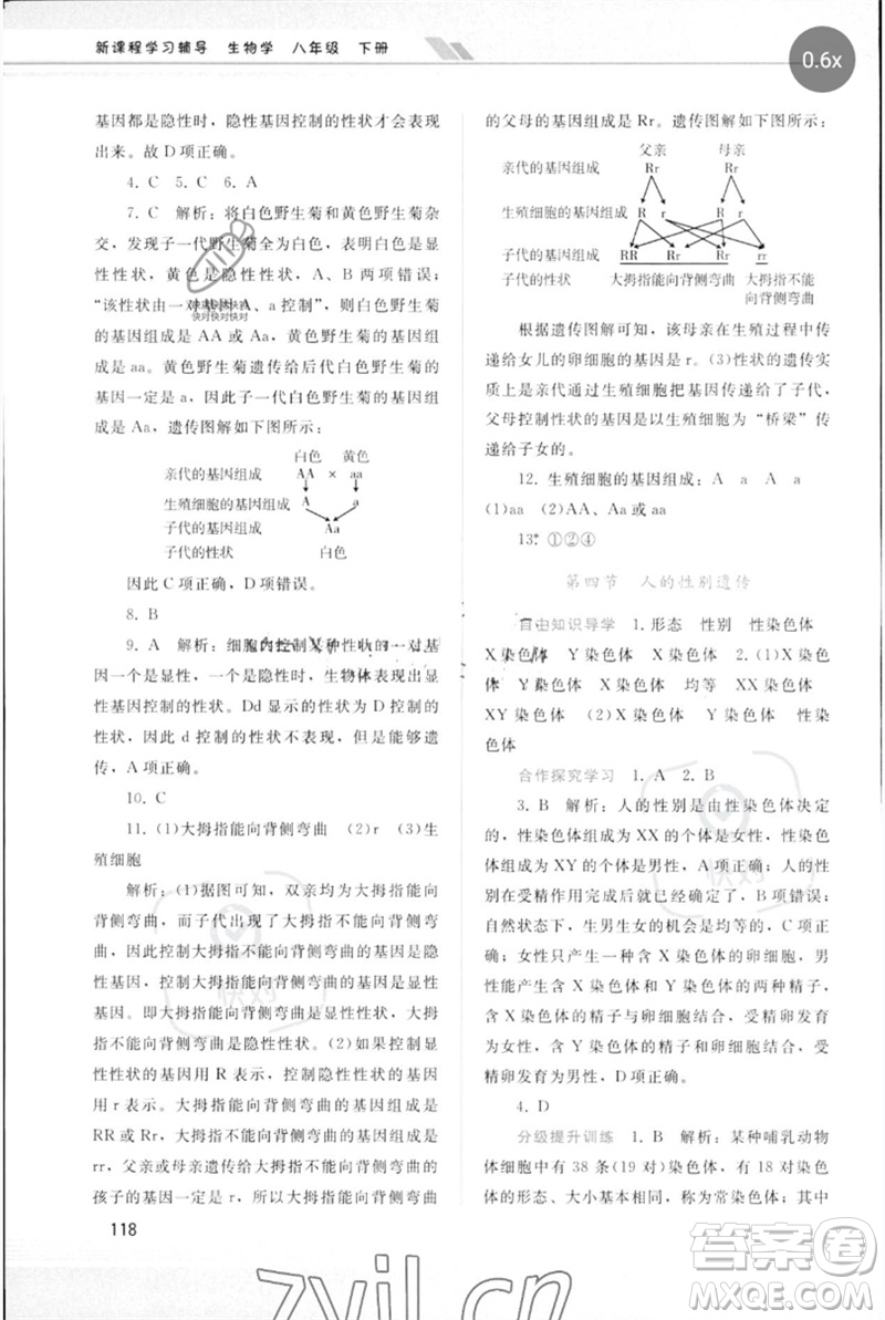 廣西師范大學出版社2023新課程學習輔導八年級生物下冊人教版參考答案