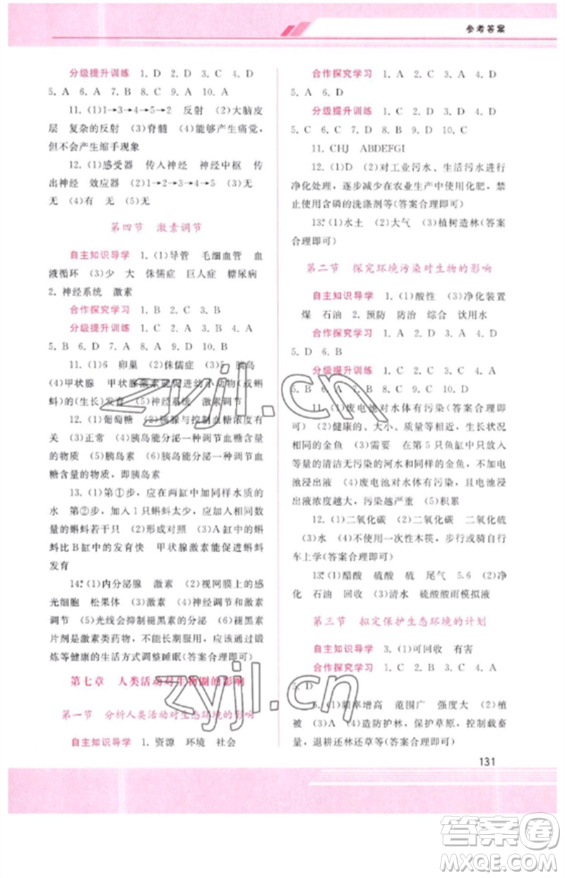 廣西師范大學(xué)出版社2023新課程學(xué)習(xí)輔導(dǎo)七年級生物下冊人教版參考答案