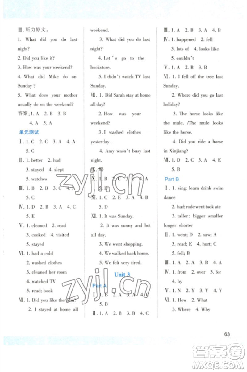 陜西人民教育出版社2023新課程學(xué)習(xí)與評價六年級英語下冊人教版參考答案