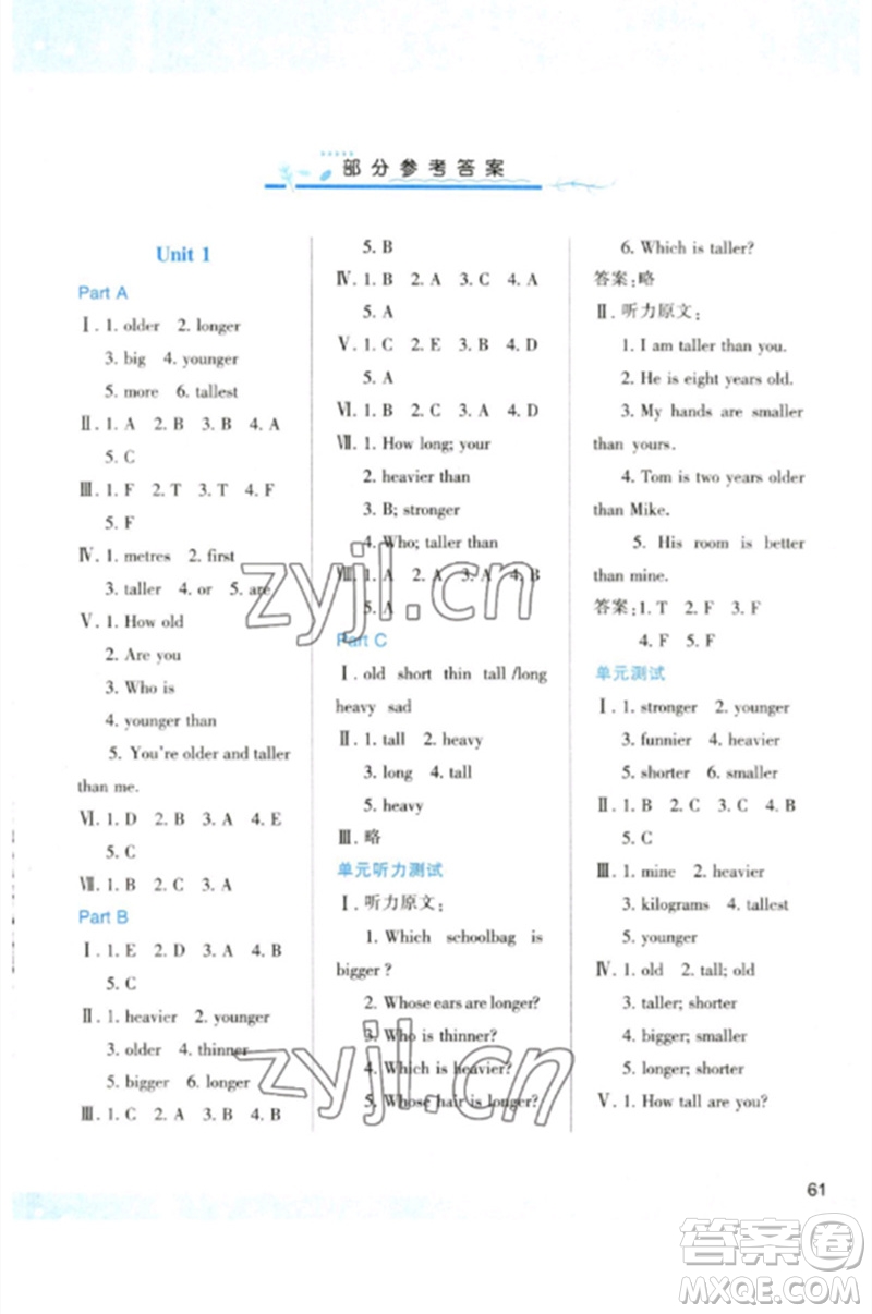 陜西人民教育出版社2023新課程學(xué)習(xí)與評價六年級英語下冊人教版參考答案