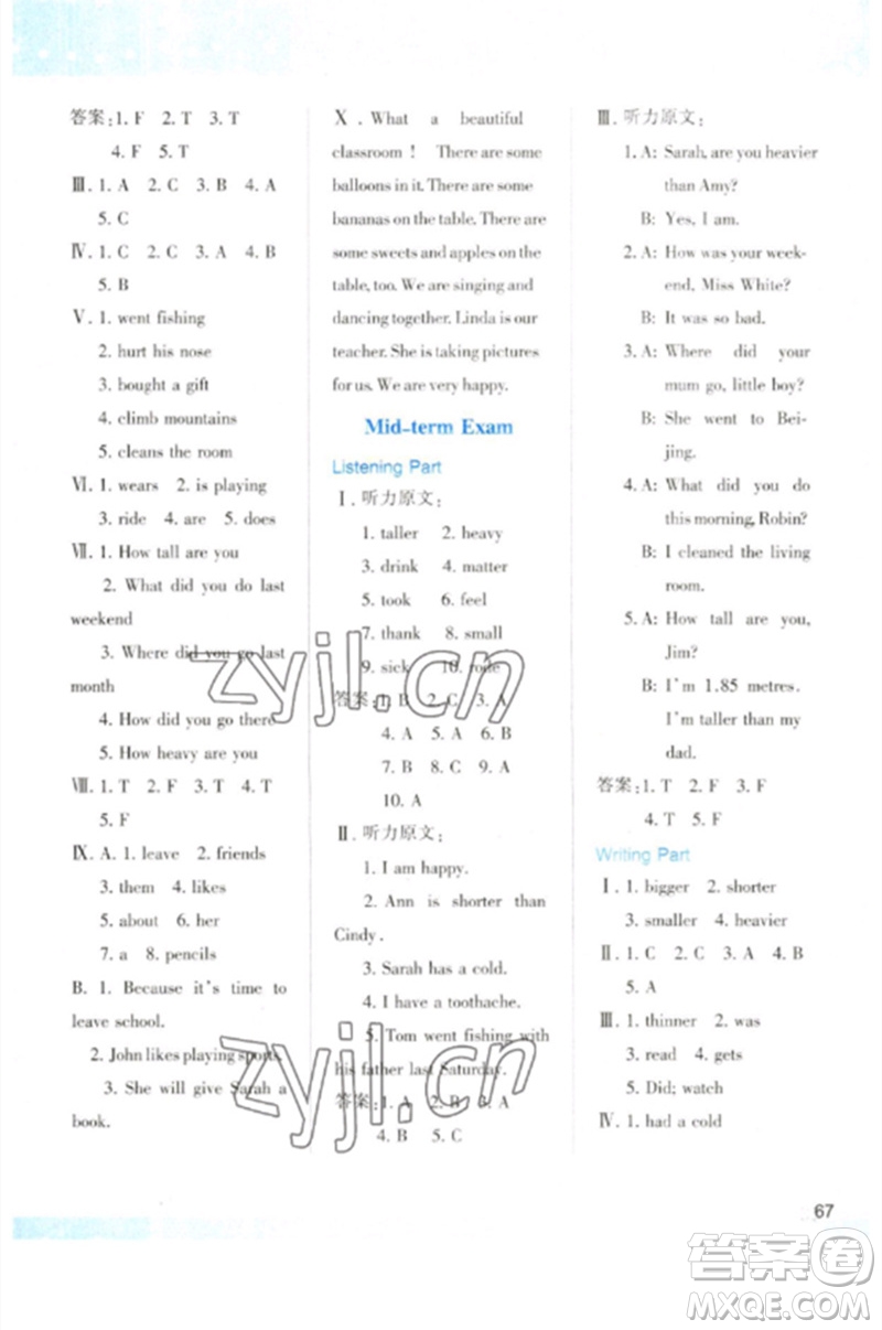 陜西人民教育出版社2023新課程學(xué)習(xí)與評價六年級英語下冊人教版參考答案