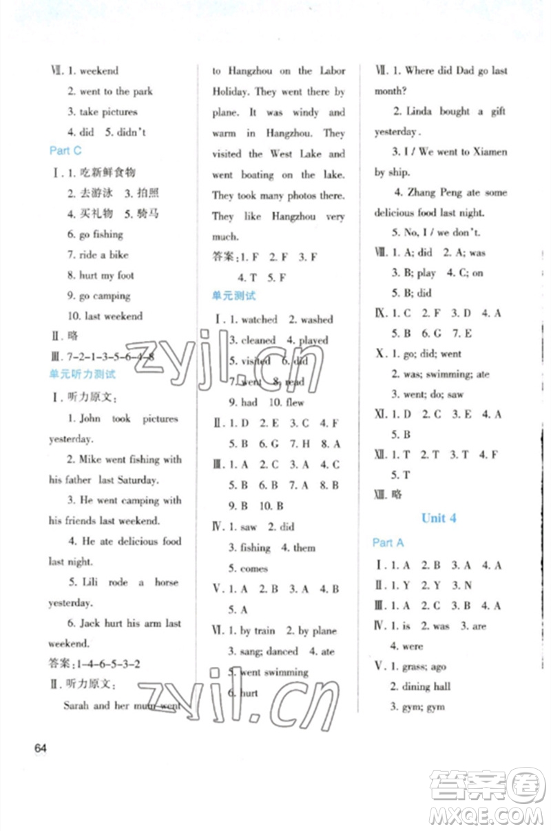 陜西人民教育出版社2023新課程學(xué)習(xí)與評價六年級英語下冊人教版參考答案