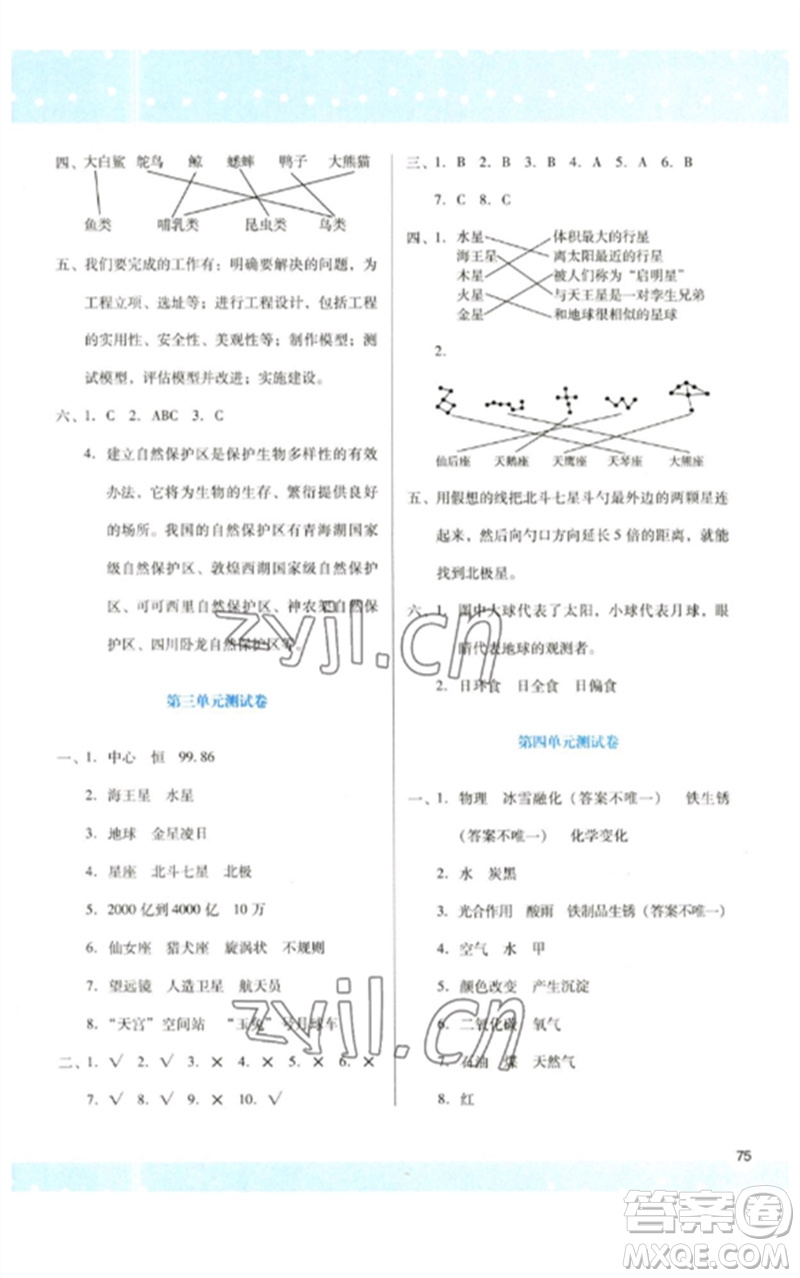 陜西人民教育出版社2023新課程學習與評價六年級科學下冊科教版參考答案