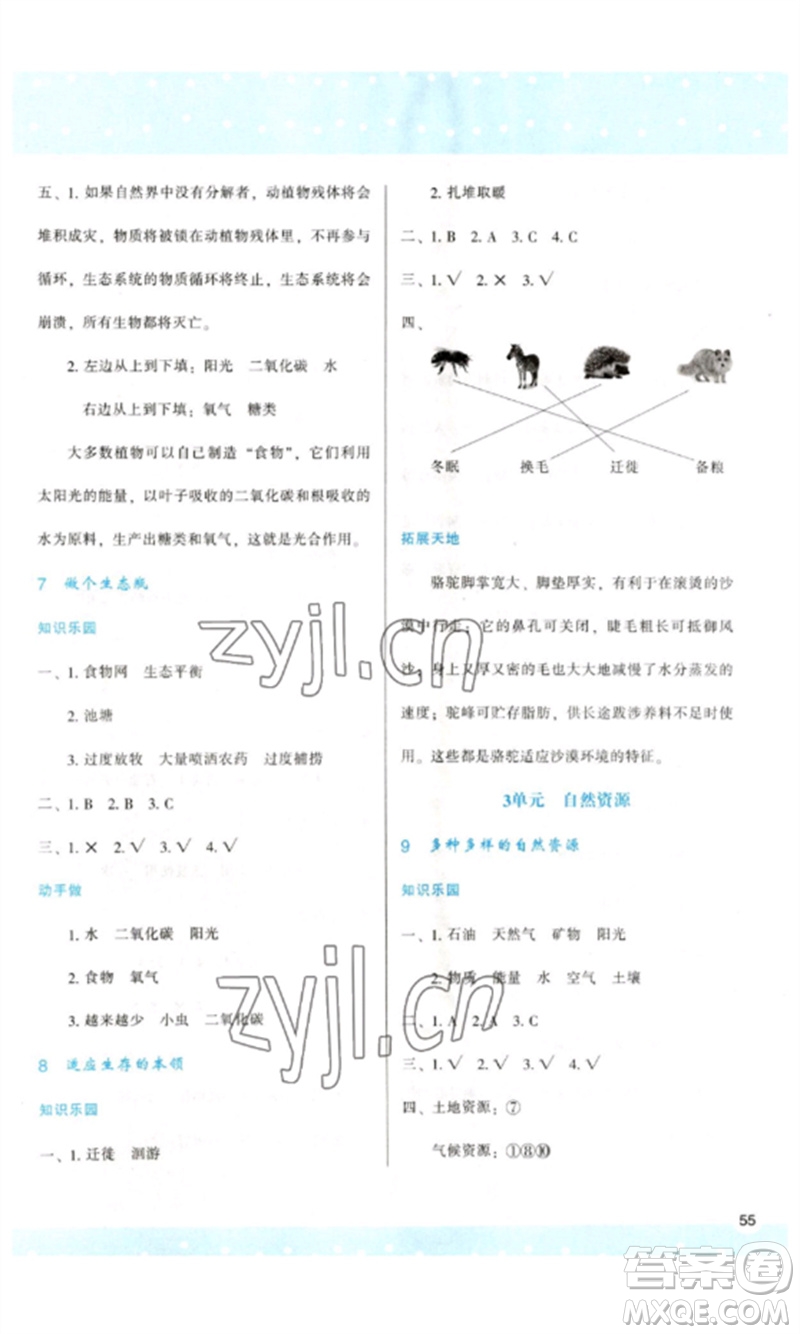 陜西人民教育出版社2023新課程學(xué)習(xí)與評價六年級科學(xué)下冊蘇教版參考答案