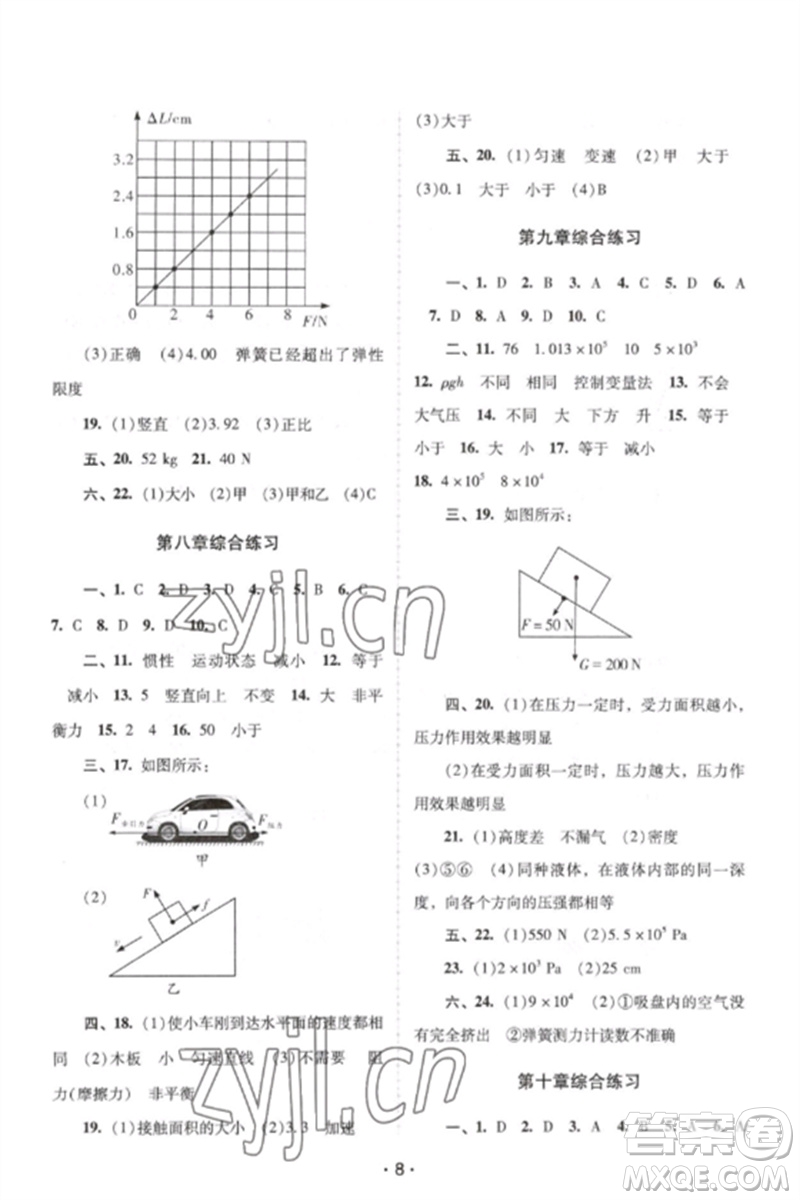 廣西師范大學出版社2023新課程學習輔導八年級物理下冊人教版中山專版參考答案